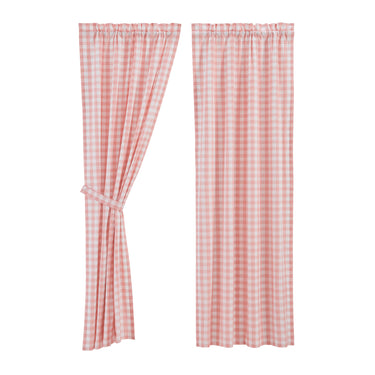 Annie Buffalo Coral Check Short Panel Curtain Set of 2 84